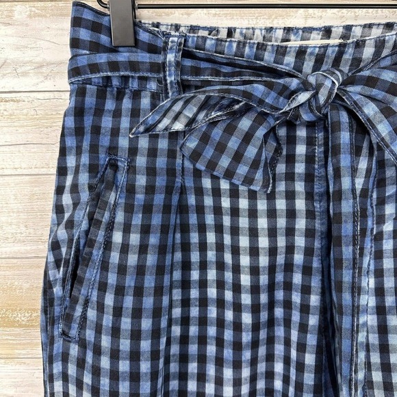 ANTHROPOLOGIE Maeve Avryl Blue Plaid Bleached Slim Paper Bag Pants Size 2 - Picture 6 of 16